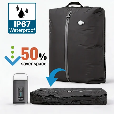 Vacuum Storage Bags with Cordless Electric Pump Rechargeable 9L 17L 34L Compression Packing Cubes Space Saver Travel Suitcase
