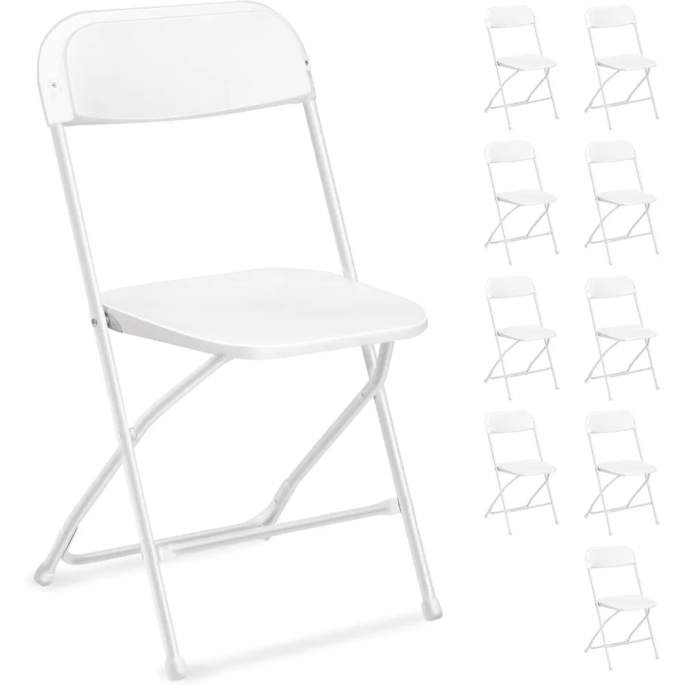 

White Folding Chair，Foldable Metal Frame with Solid Plastic Seat, Portable for Event Party Outside Dining Game，10 Pack