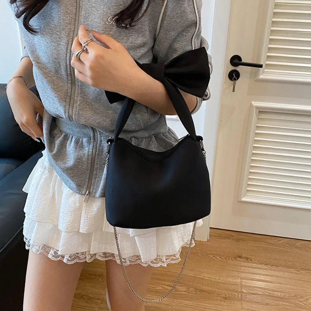 

Princess Bag Creative Women Bow Handbag Korean Style Pink Solid Color Wristlet Bag Large Capacity Red Sweet Shoulder Bag Outdoor