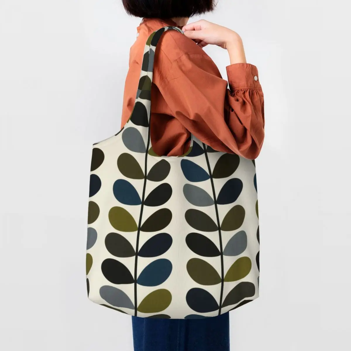 Custom Cute Recycling Printed Scandinavian Orla Kiely Multi Stem Shopping Tote Bags Portable Canvas Shoulder Shopper Handbag