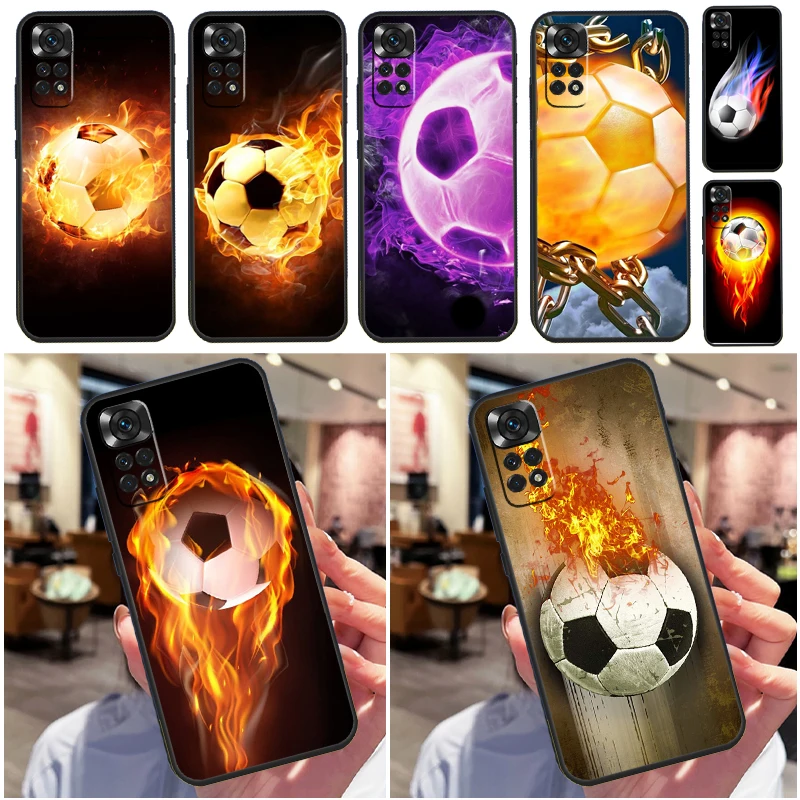 Fire Football Soccer Ball Case For Redmi Note 12 Pro 8 9 10 11 Pro Note 9S 10S 11S 8T Redmi 10 12C 9C 10A 10C Cover