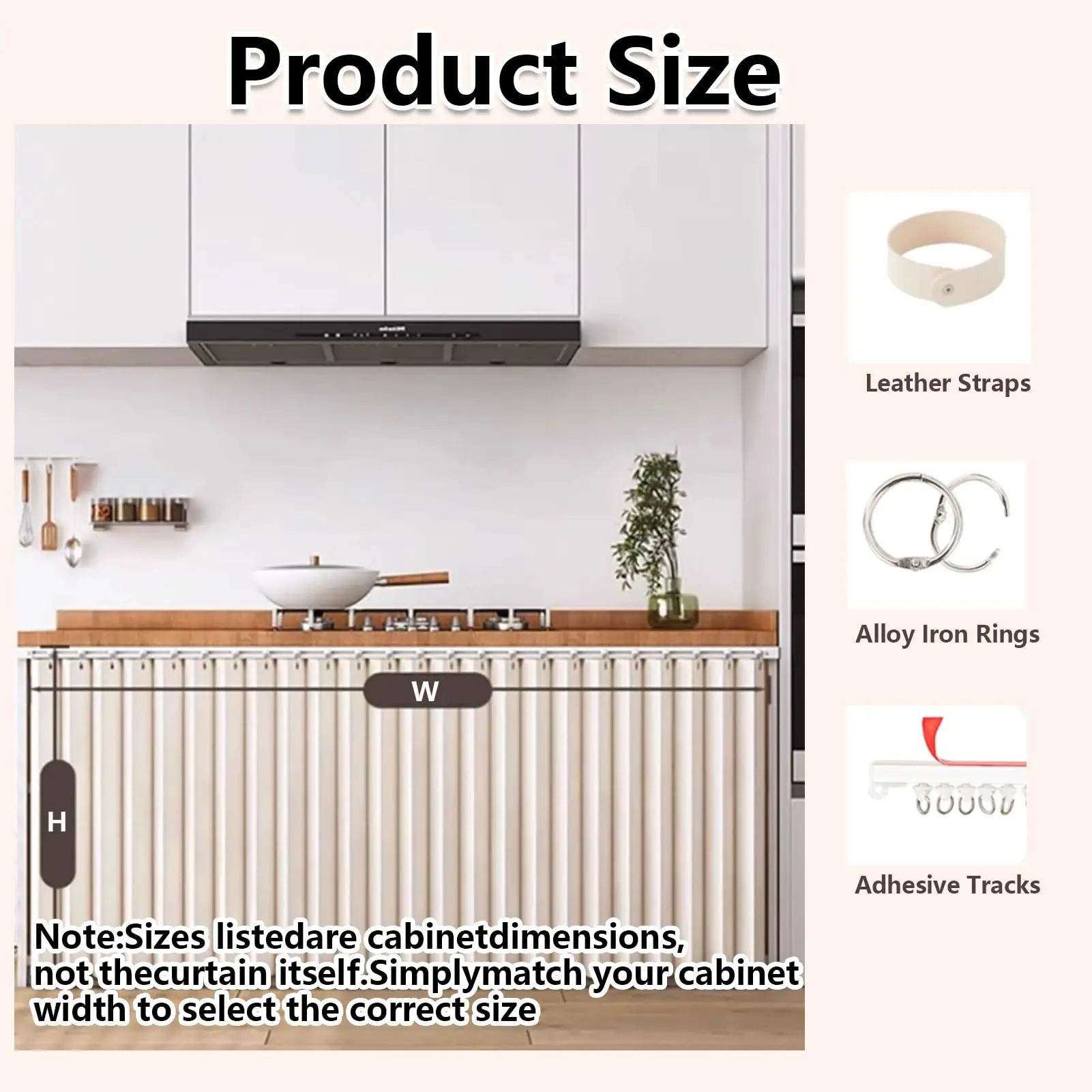 Cabinet Curtain for Kitchen Under Sink,Magnetic Accordion Door Curtain,No-Drill Self-Adhesive Track Short Cabinet