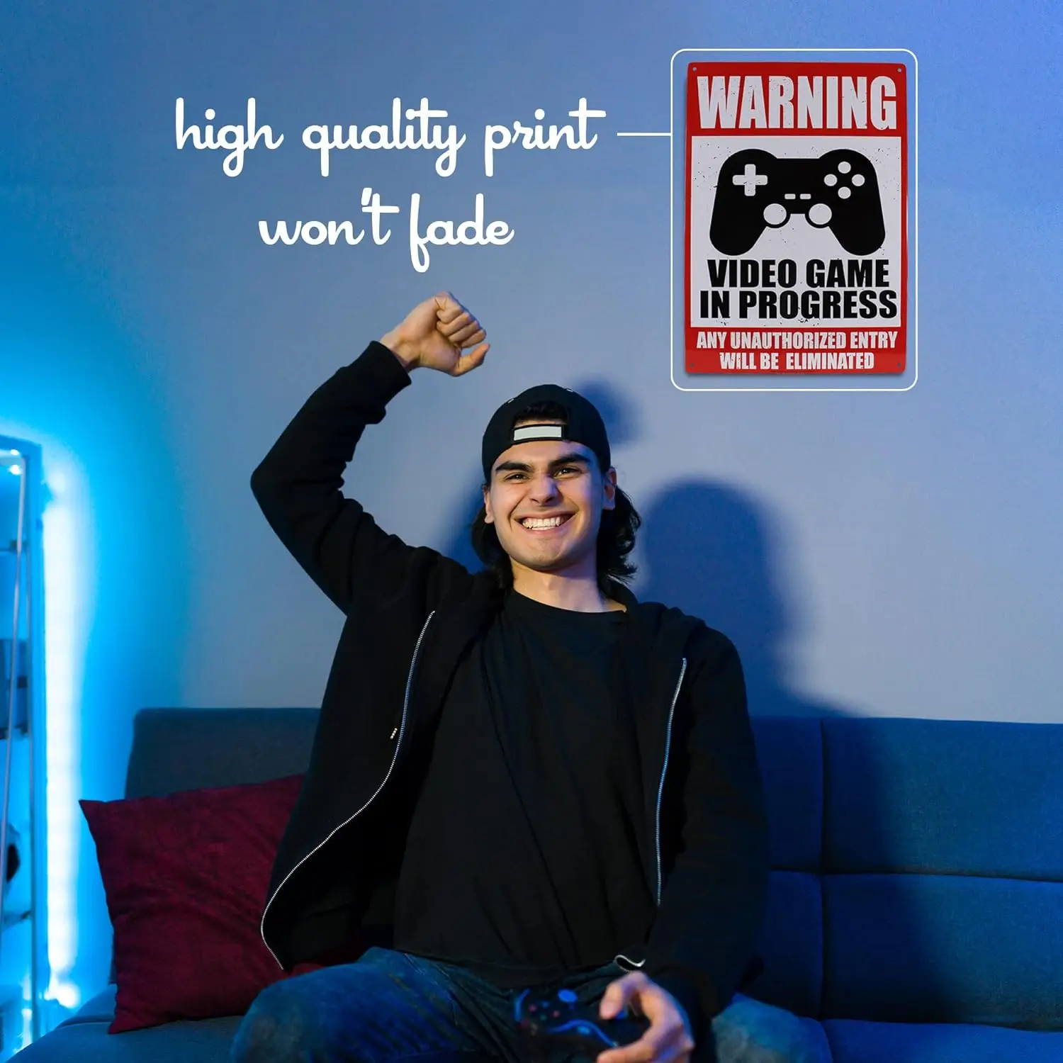 Warning Video Game in Progress - Easy-to-Hang Wall Decor - Fun Tin Signs for Man Cave - Metal Dorm Room Decorations, Garage Sign