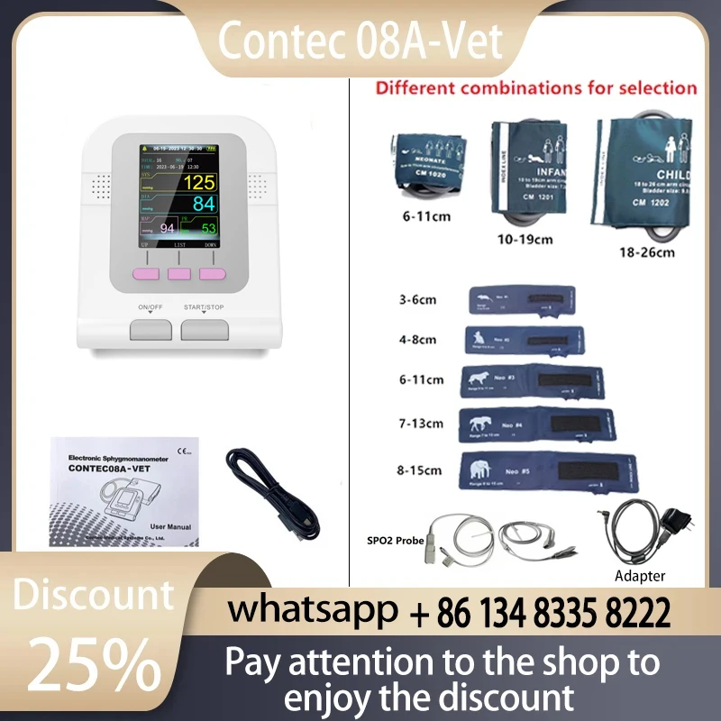 CONTEC08A Vet use Electronic Sphygmomanometer Digital Blood Pressure Veterinary Vet Use Monitor Pets Dog Cat Horse etc