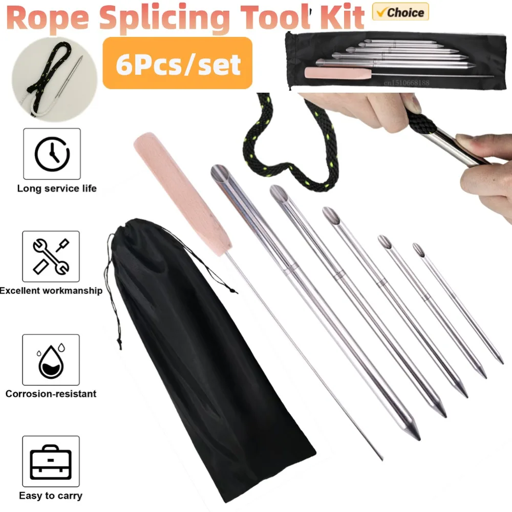 Rope Splicing Tool Kit with 5 Size Practical Line Braiding Set 1pcs Pusher Rope Junctions Fids Tool for Outdoor Boating Sailing