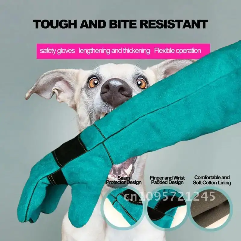 Guantes de seguridad antimordeduras para atrapar perros, gatos, reptiles, guantes largos protectores para animales, mascotas ultragruesas, agarre de cuero de vaca para morder