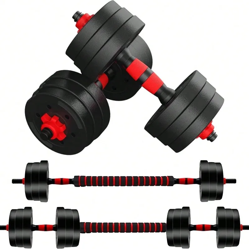 Juego de mancuernas ajustables de 44 libras, barra de peso libre 3 en 1, soporte de realce para gimnasio en casa, equipo de fitness para hombres y mujeres