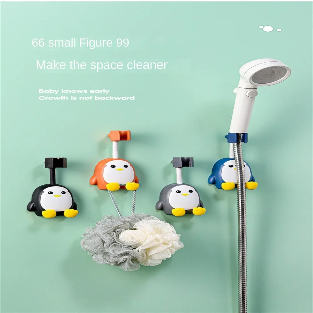 Bath Shower Head Bracket Holder Adjustable Wall Mounted Showerhead Shower Stand Rack Cartoon Penguin Shower Rack for Kids