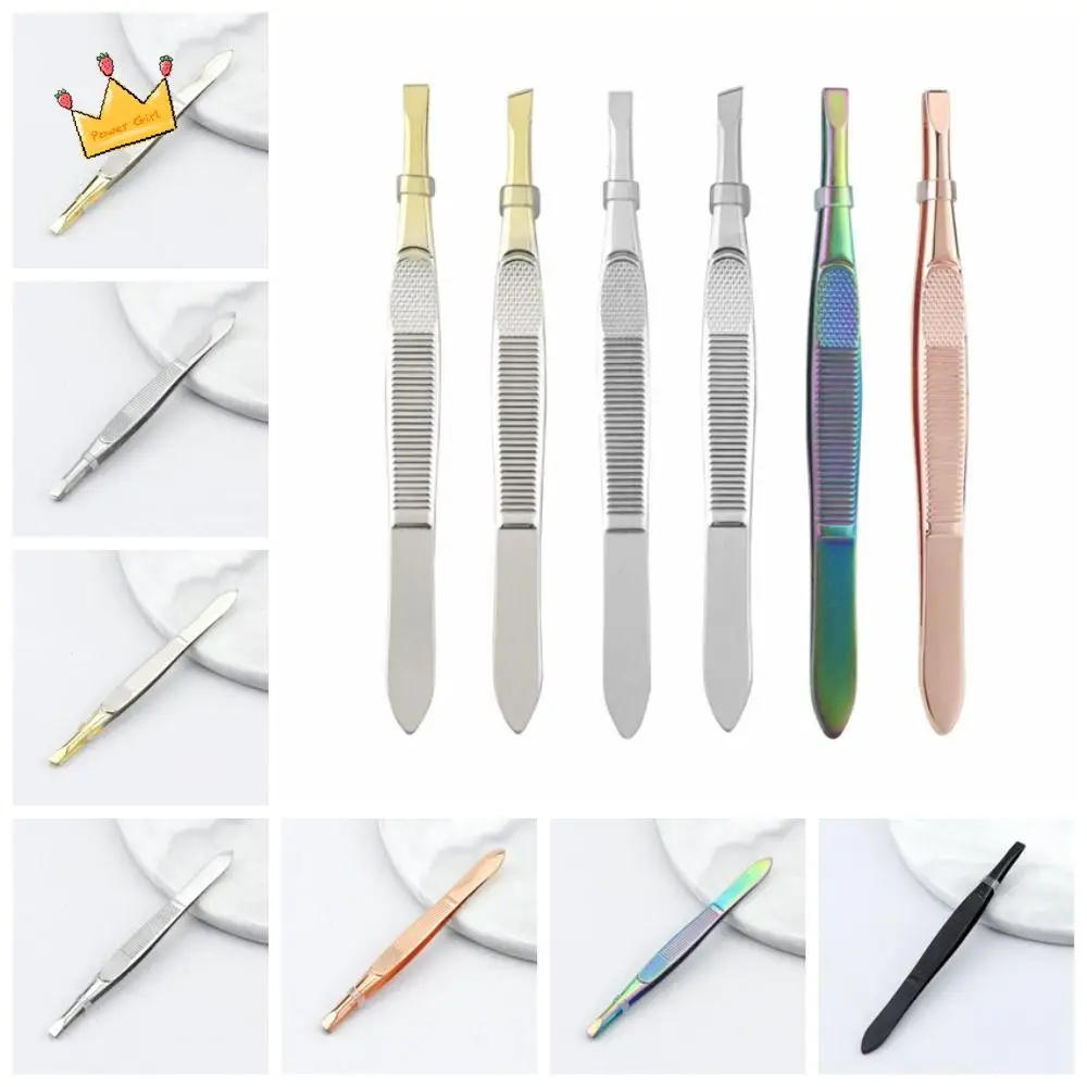 Pinzette per tagliare le sopracciglia in acciaio inossidabile Punta inclinata Punta piatta Clip per sopracciglia a rete Maniglia a strisce Spiumatura Strumenti per la depilazione del viso