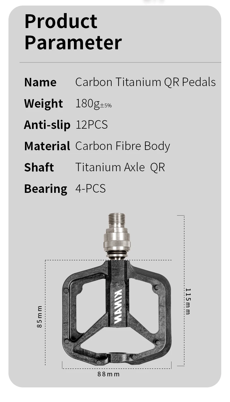 Carbon-Titan Schnellspann-Fahrradpedal LIGHTNESS 12 Rutschfeste Noppen, 4-Lager für Brompton Faltrad 180g/140g – Detail 2