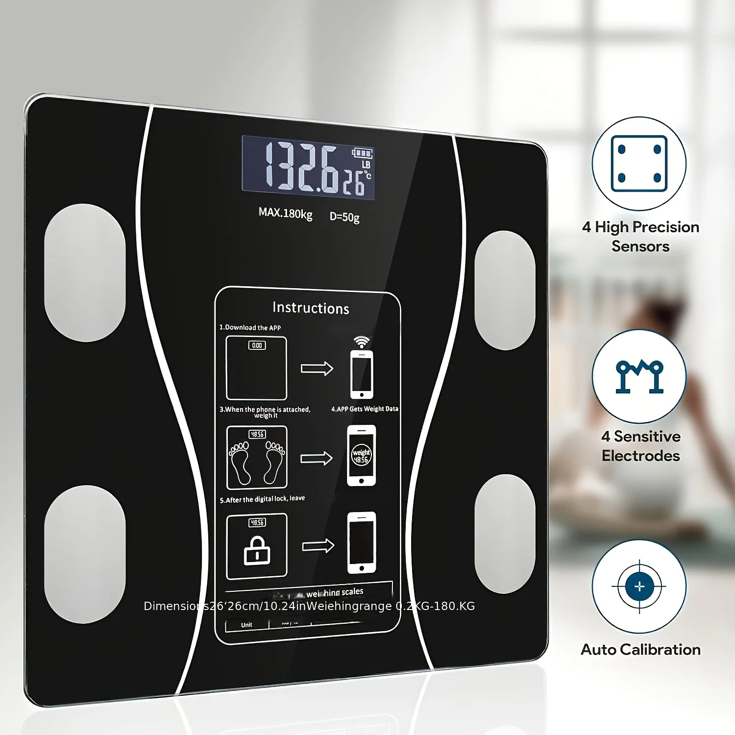 Intelligent Digital Body Scale With Backlit LED Display Screen,Weighing Up To 400 Pounds,Ideal for Weight Management & Fitness