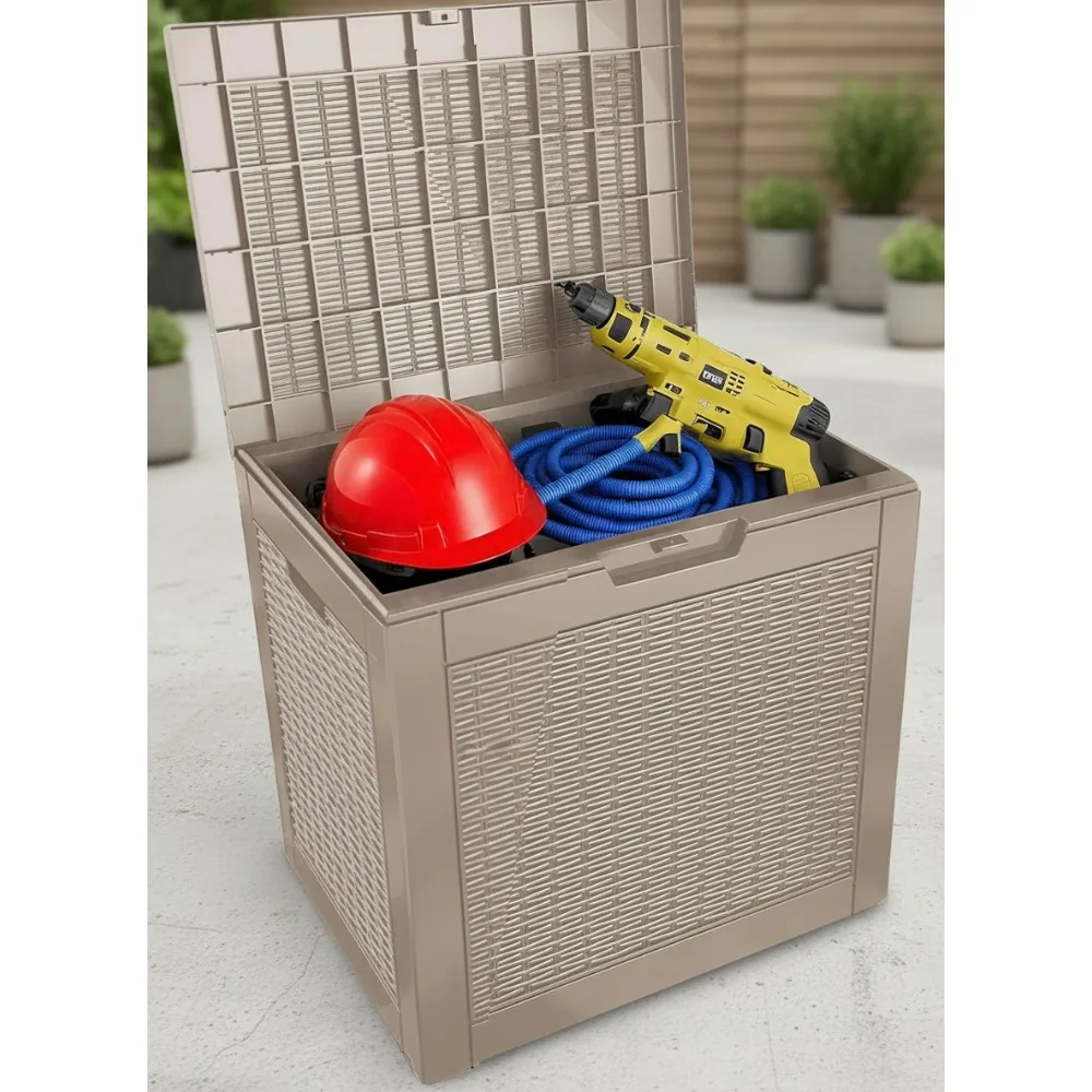 

31 Gallon Waterproof Outdoor Storage Box - Lockable Resin Rattan Deck Bin for Patio Garden Tools & Cushions