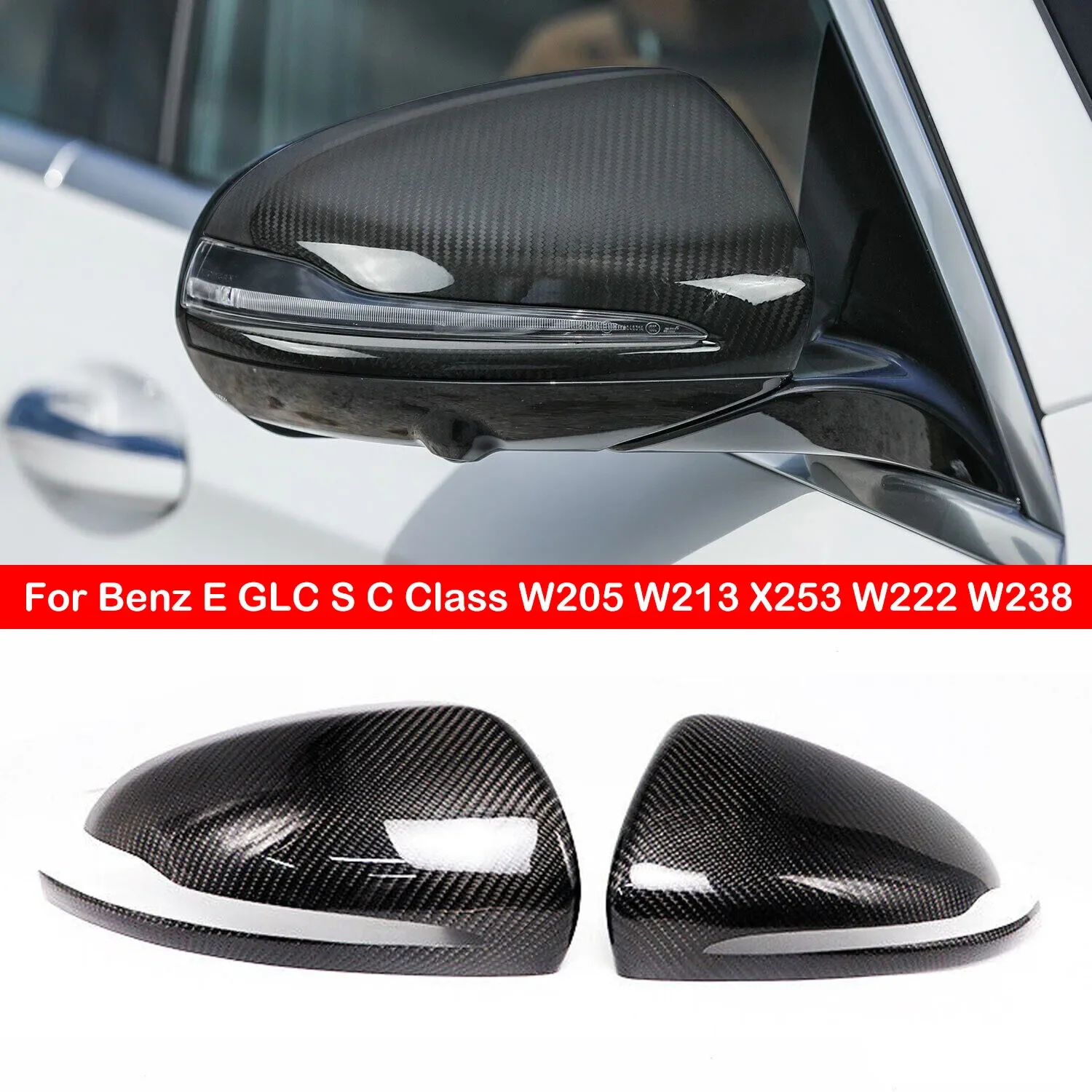 

For Mercedes-Benz E GLC S C Class W205 W213 X253 W222 W238 LHD Real Carbon Fiber Rearview Side Mirror Cover Wing Cap Trim Shell