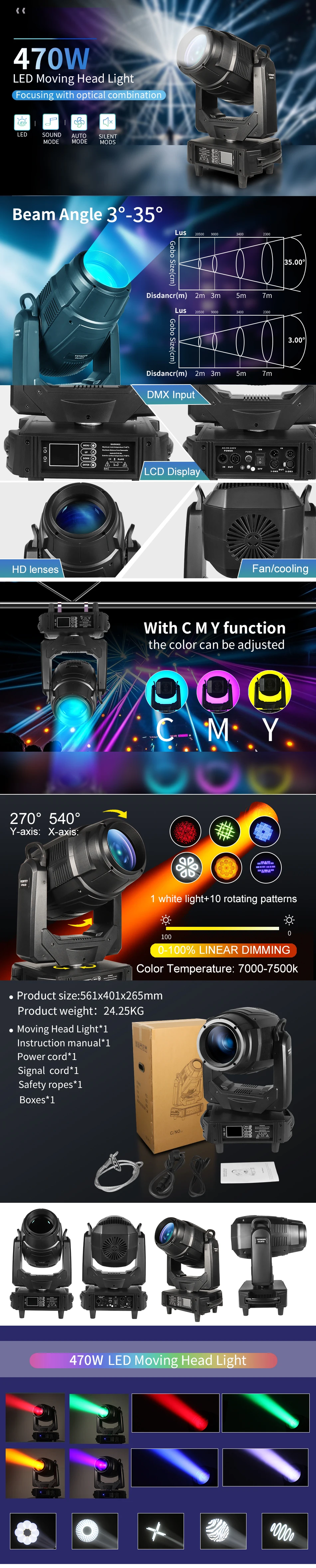 aicpose 470W LED Moving Head Light DMX-Projektor für DJ-Auftritte, Bühnenshows, Hochzeiten, Konzerte, professioneller RGB-Lichteffekt – Detail 1