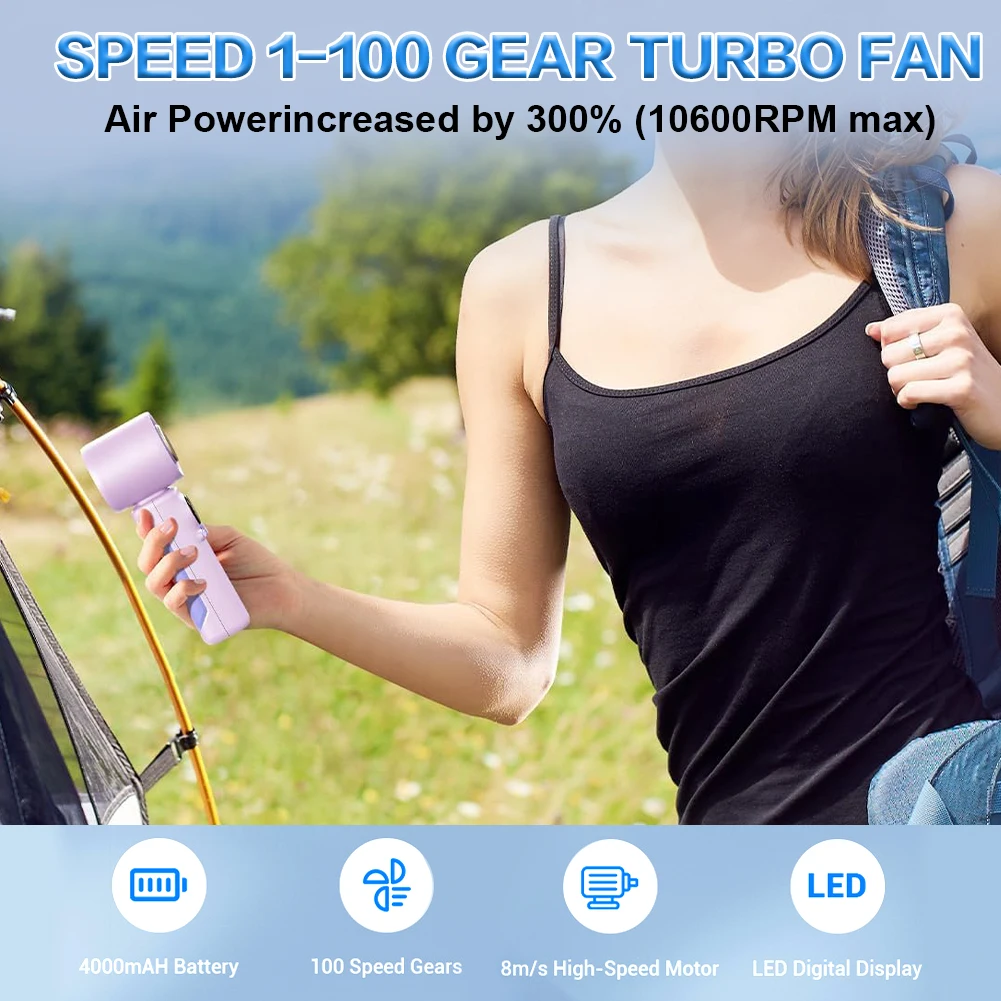 

Маленький карманный вентилятор с 199 скоростями, USB-зарядка, электрический вентилятор с цифровым дисплеем мощности и скорости для дома, офиса, путешествий и улицы