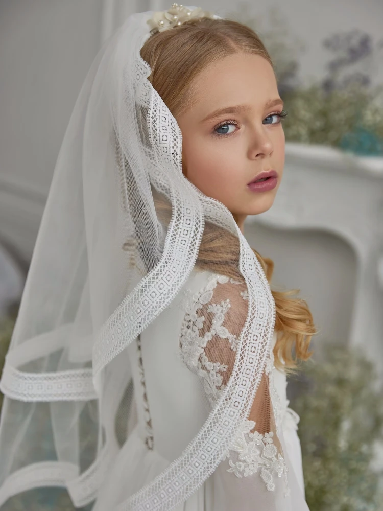 Flower Girl Dresses White Boho A-line Appliques Lace Long Sleeve For Wedding Birthday Evening Party First Communion Gowns