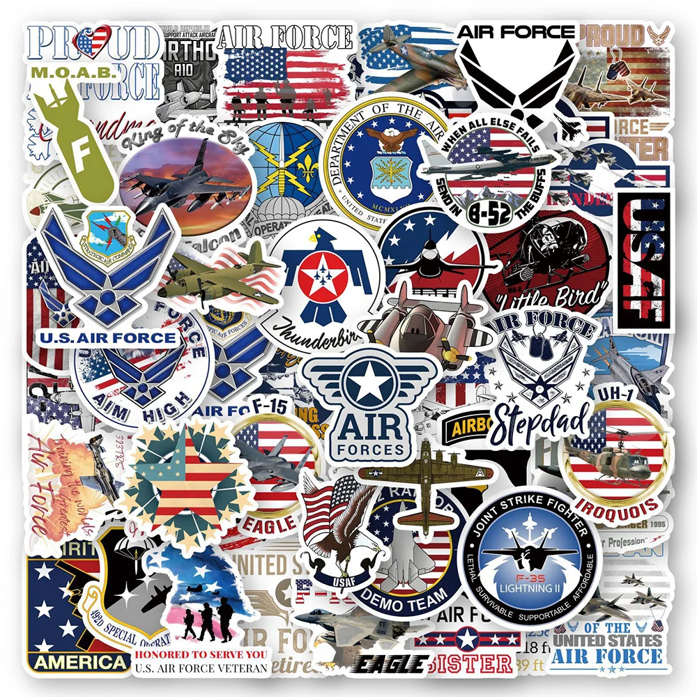 

10/30/50pcs Cool United States Air Force USAF Stickers Graffiti Decals DIY Motorcycle Laptop Tablet Waterproof Car Sticker Packs