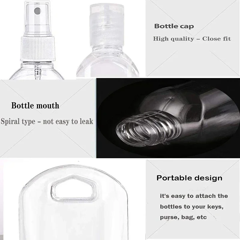 30Pcs 30ml-60ml Travel Spray Bottle W/ Keychain Empty Plastic Flip Cap Bottles Refillable Portable Lotion Container For Shampoo