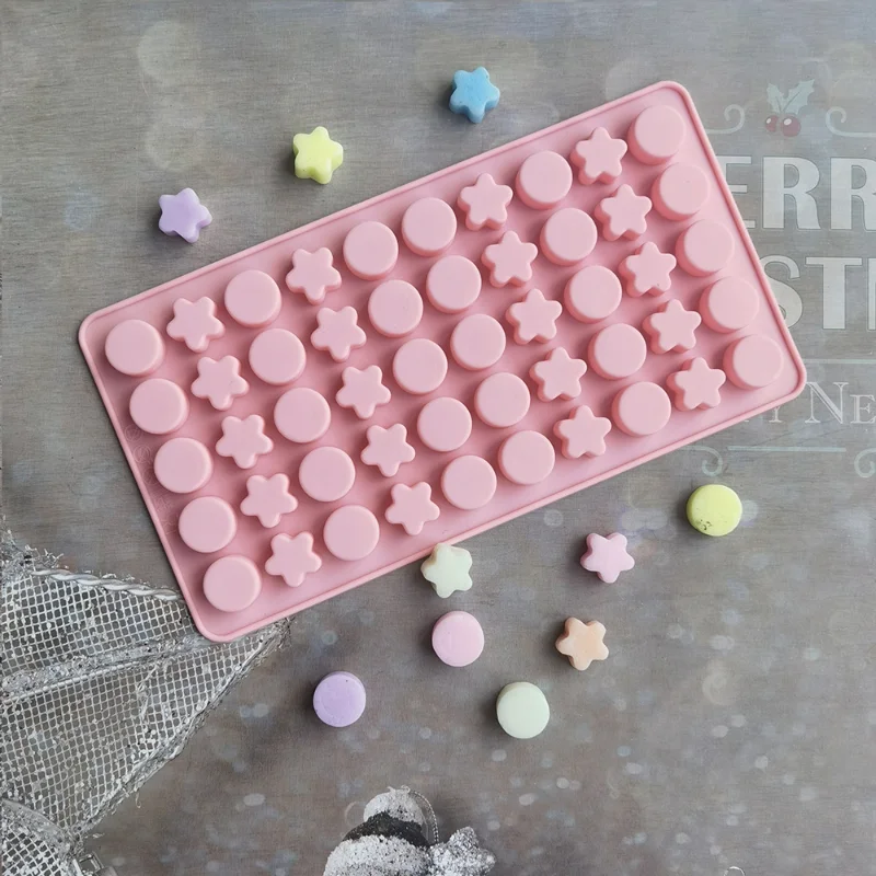 50 Cavities Star Chocolate Silicone Mould Porous Round Candy Biscuit Pudding Baking Tool Cake Decor Ice Cube Making Mold Gifts