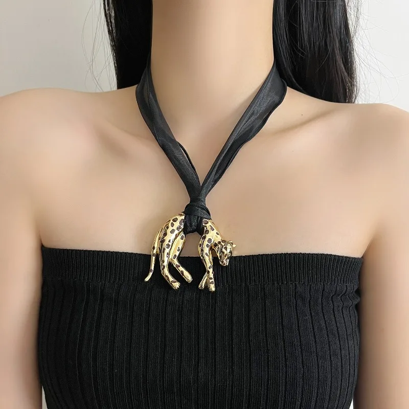 

HQ Роскошное эмалированное ожерелье с подвеской в виде леопарда для женщин, винтажное дизайнерское ожерелье высокого качества на ключице, колье, аксессуары, ювелирные изделия