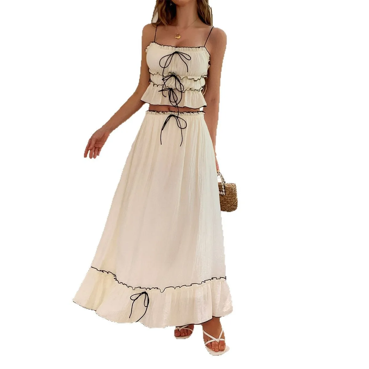 2025, zweiteiliges Set, Urlaub, lässig, am Meer, modisch, Damen-Neckholder-Rock-Kleid, Damen, elegante Mode, schöne Damenkleider