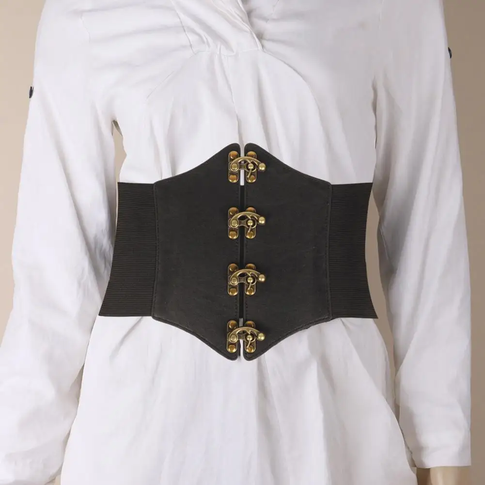 حزام مشد نسائي من الجلد الصناعي بتصميم عتيق من الجلد الصناعي مع تصميم واسع الحواف قابل للتعديل للنساء لـ A