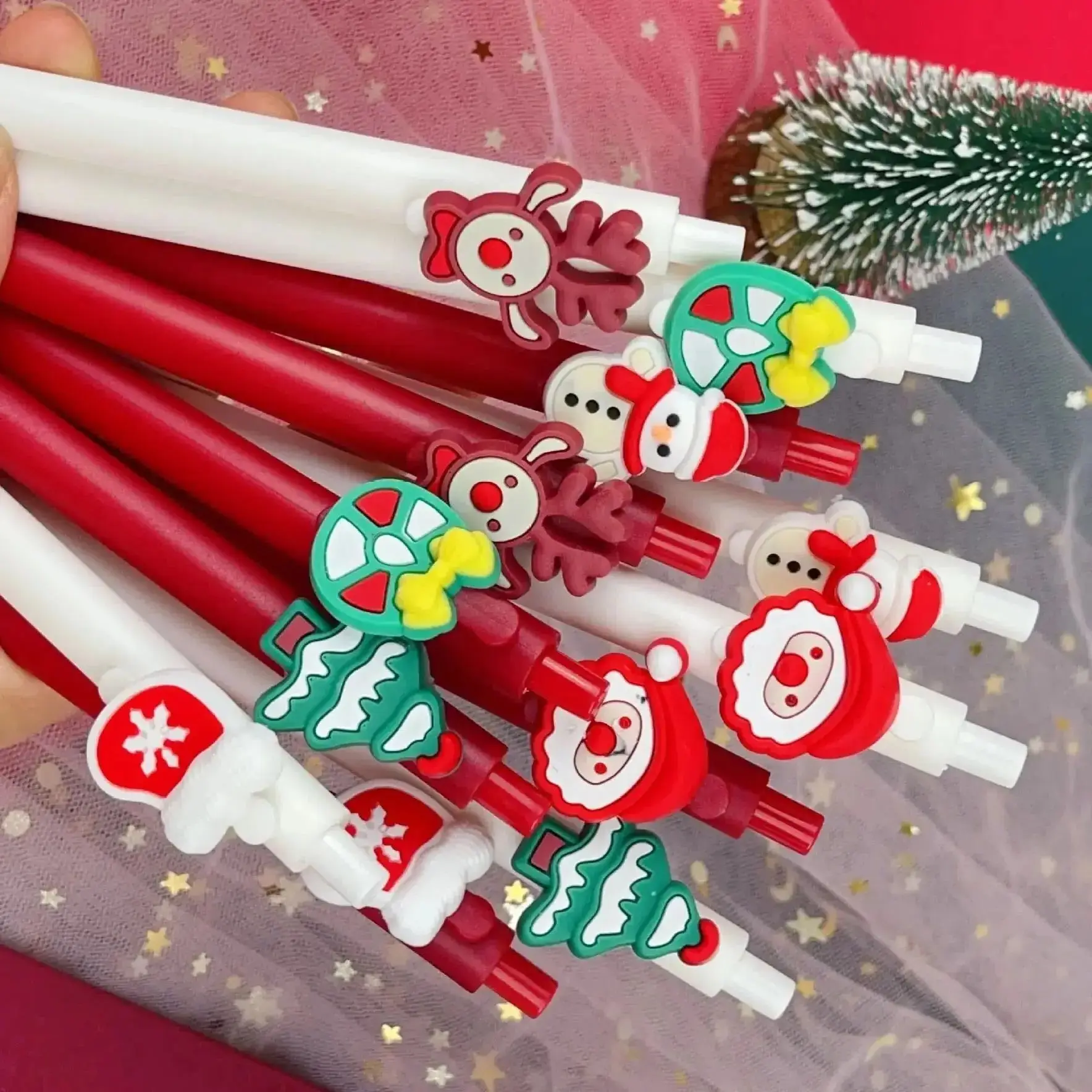 30Pcs/Lot Cute Christmas Gel Pen Kawaii Cartoon Santa Snowmen Elk Tree Writing Pens Black Ink School Office Stationery Gifts