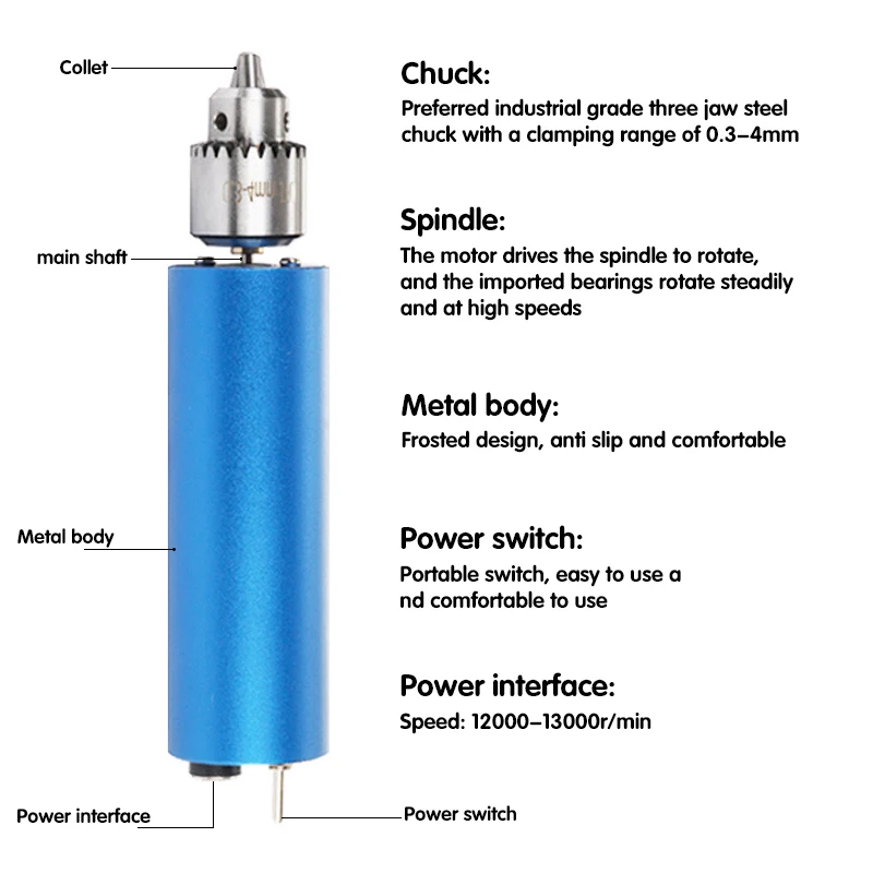 Mini broca 385 motor de velocidade variável elétrica ferramenta rotativa moedor gravador corte polimento potência diy dremel