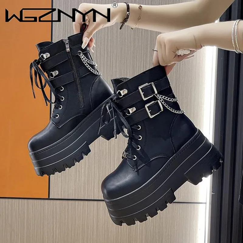 2024 Punk Gothic Platform Ankle Chelsea Boots Women New Rock Emo Chunky Grunge Wedges Motorcyccle Shoes Big Sizes 42 Booty Woman