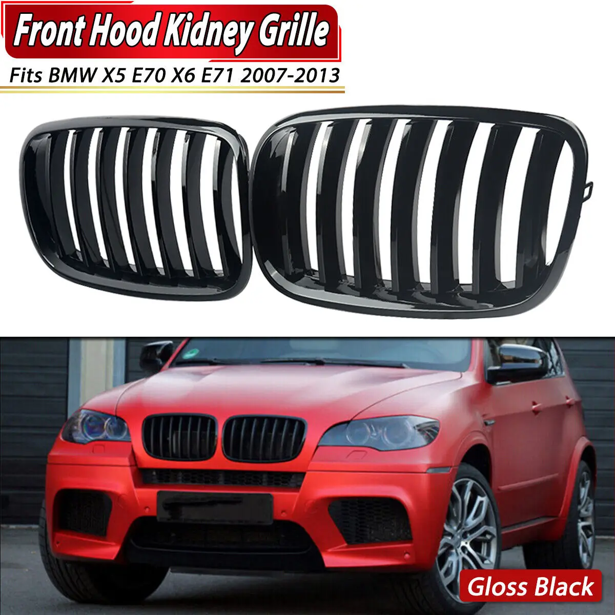 

Gloss Black Car Front Grille Sporty Style Replacement Hood Grill For BMW E70 E71 X5 X6 2007 2008 2009 2010 2011 2012 2013 2014