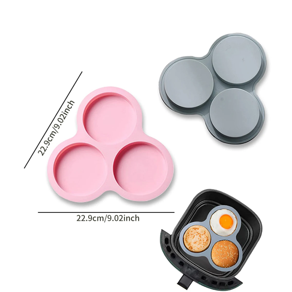 Air Fryer Accessories,2pcs Reusable Silicone Air Fryer Egg Pan,3 Cavity Non-Stick Air Fryer Baking Pan,Fit for Most 8Qt and Larg