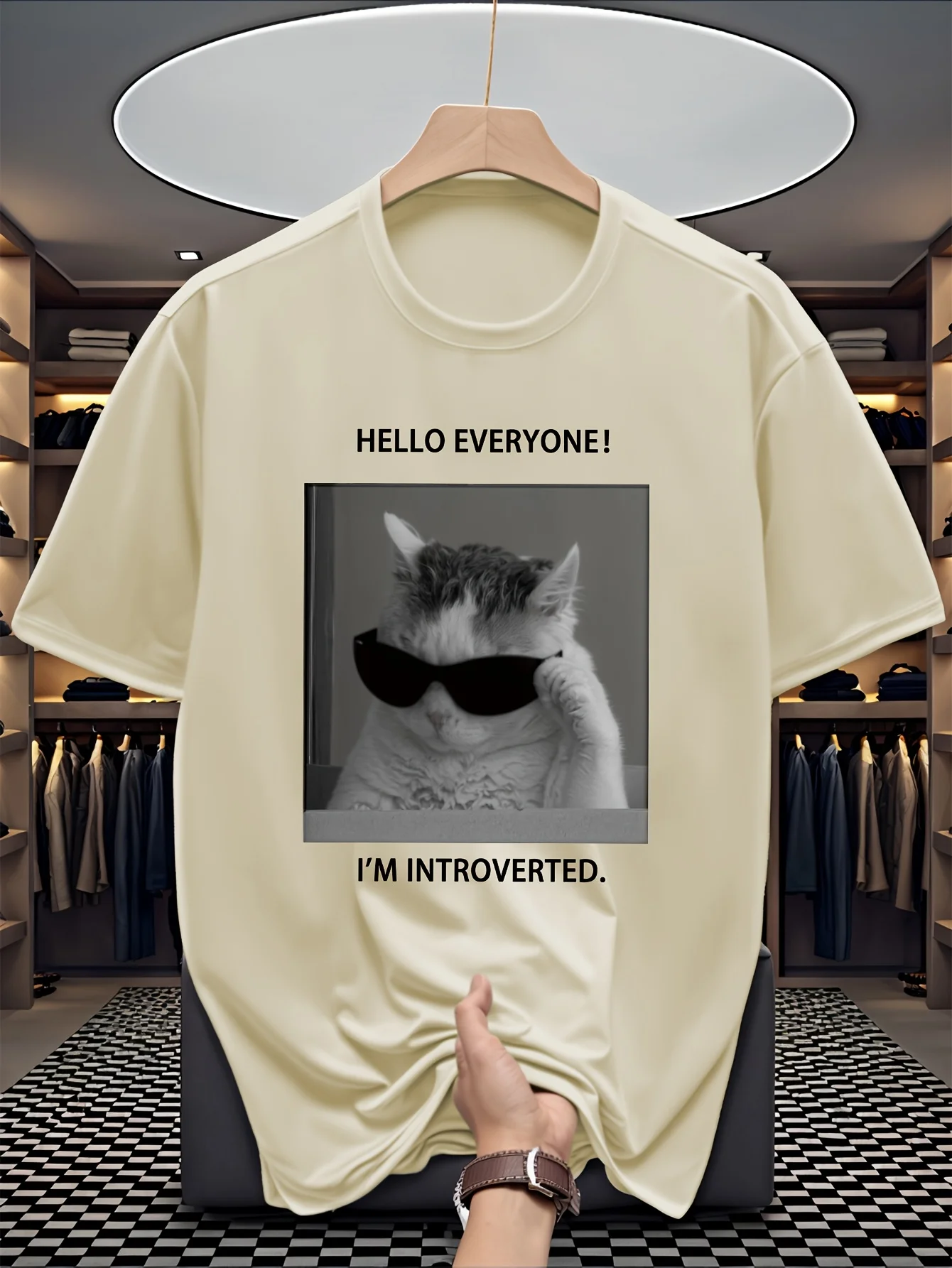 Introvert Cat Hello Everyone I'm Introverted Print on Premium Soft 100 Cotton Men T Shirt Perfect Summer Casual Streetwear Style