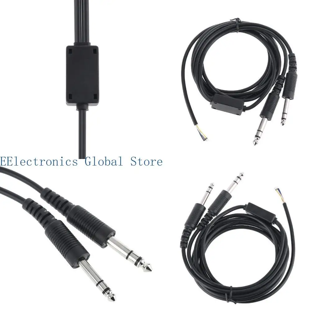 462B Mono Cable Line Cord Repairing 200cm DIY Aviation Headset Dual-plug Aircraft Durable Headphones Replacement Cable