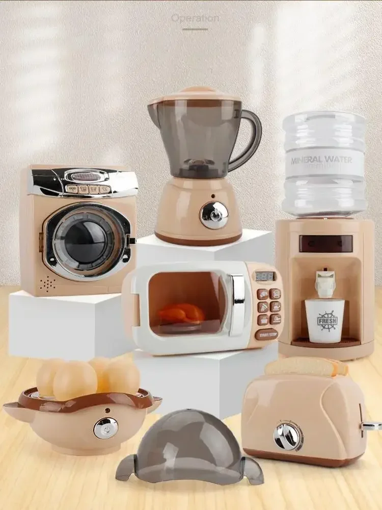 Electric Kitchen Toys Appliances Pretend Play Toaster Microwave Oven Washer Dryer Mixer Blender Set Coffee Maker for Kids