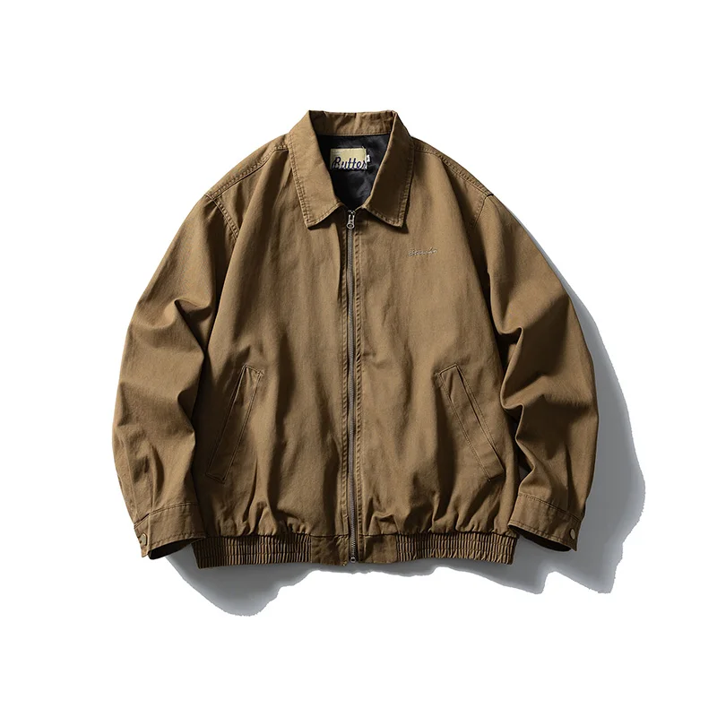 American Streetwear Washed Cotton Short Coat Men Women Fashion Loose Casual Vintage Techwear Cargo Jacket Couple Coat Outerwear