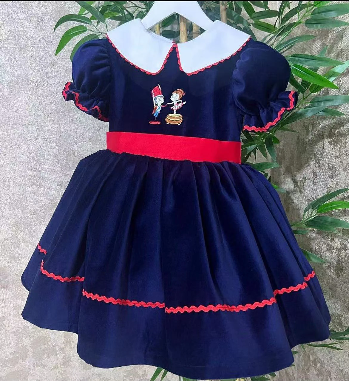 

Baby Girl Autumn Winter Blue Velvet Embroidery Vintage Turkish Princess Dress for Birthday Photography Christmas Holiday C144