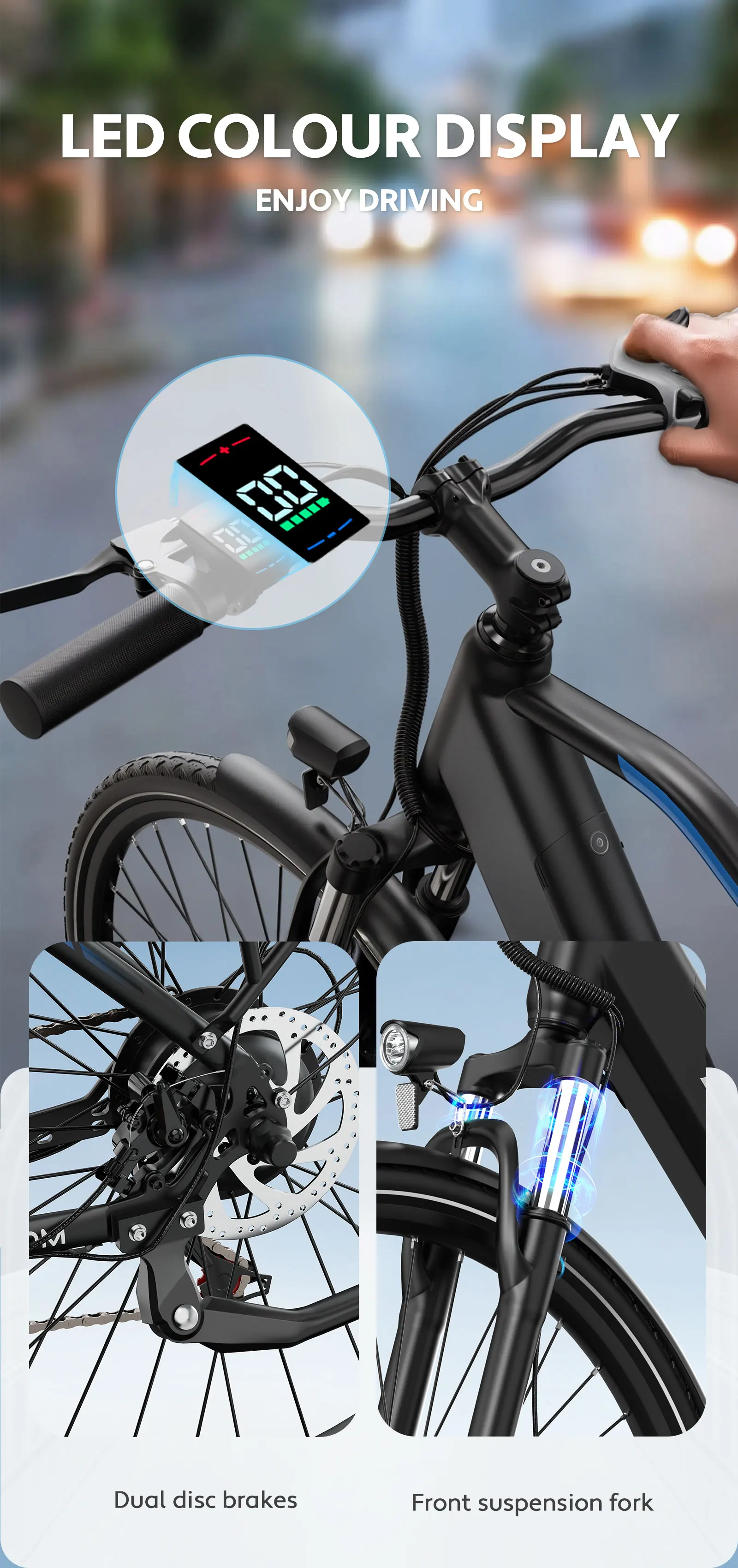 DUOTTS C29 Lite 27,5 Zoll Reifen Erwachsenen-Elektrofahrrad 250W City E-Bike 36V 13Ah Akku 7-Gang Elektrofahrrad – Detail 6