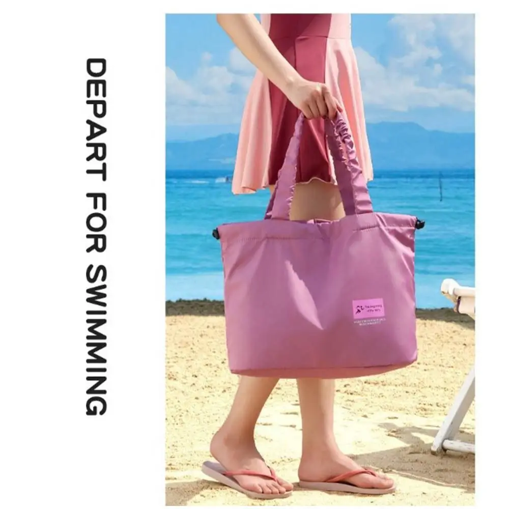 Dry Wet Separation Swimming Shoulder Bag Large Capacity with Handle Fitness Hand Pouch Lightweight Drawstring Design Beach Bag