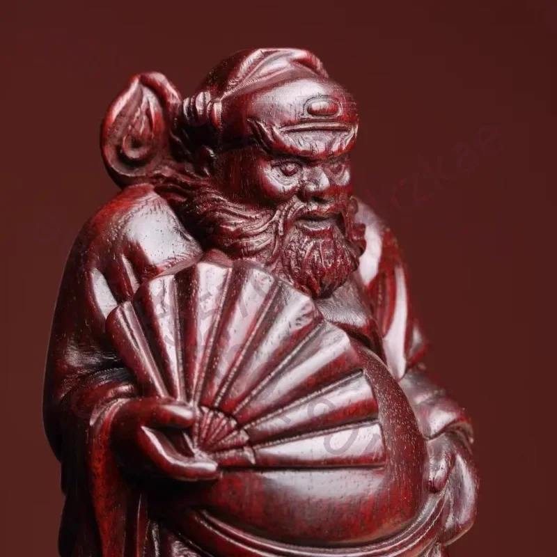 Hand Carved Red Sandalwood Wooden Zhong Kui Statue Figurine - Demon Queller Ornament Home Office Desk Foyer Decor Gift