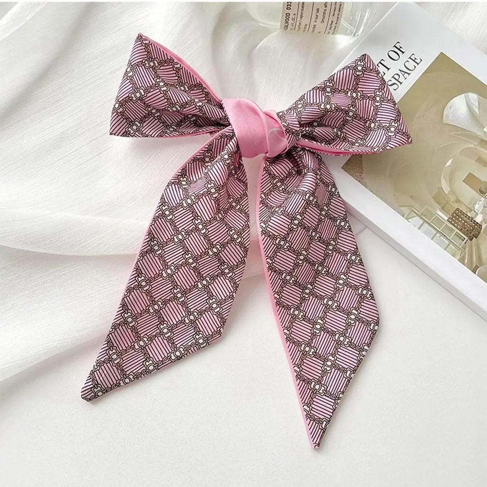 All-match Ribbon Headband Silk Scarf Flower Pink Long Scarf Neckerchief Hair Tie Printed Scarf Women