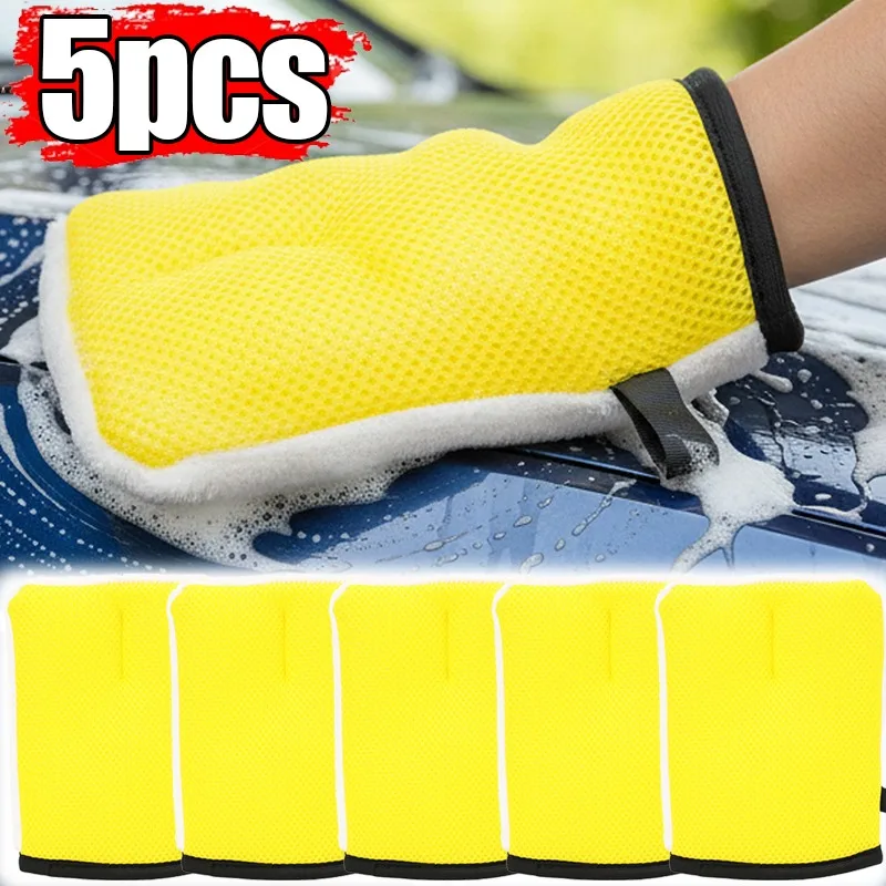 5~1Pcs Car Washing Gloves Waterproof Microfiber Chenille Gloves Car Cleaning Mitt Detailing Brush Auto Care Double-faced Glove