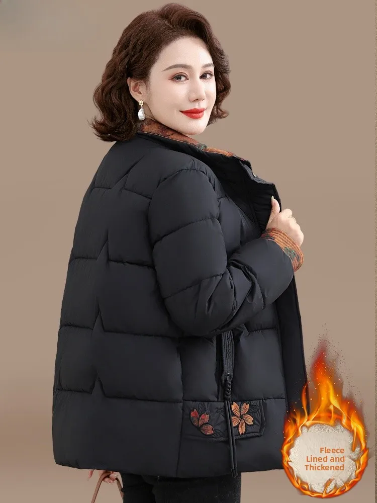 

Thiened Fce Women's Cotton Jaet Red down Cotton Coat for Middle-Aged And ly Mothers Winter Faion Outerwear