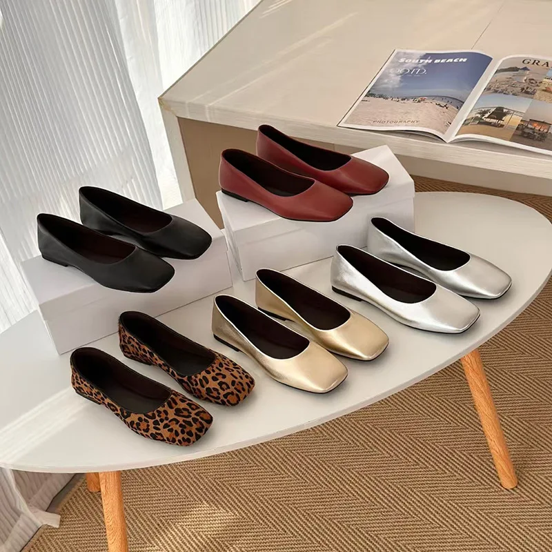 

Dave&di French Elegant Genuine Leather Soft Sheepskin Flat Bottomed Shallow Mouth Square Toe Grandma Shoes Niche Loafers Woman