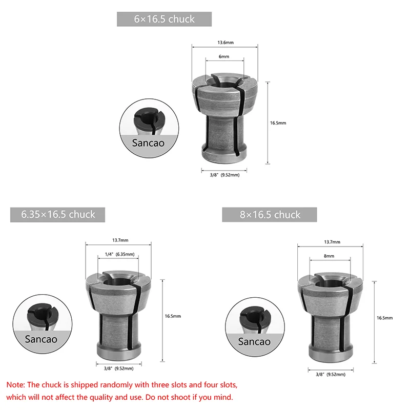 3pcs M17 6/6.35/8mm Collet High Precision Chuck Adapter Engraving Trimming Machine Router Milling Cutter Accessories