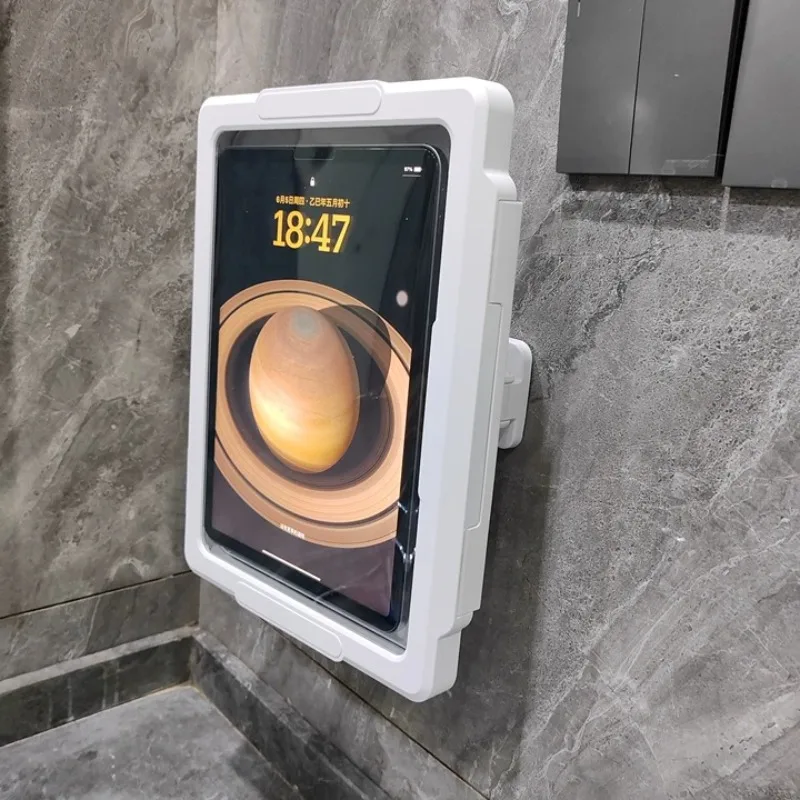 Waterproof Bathroom Tablet Holder, Shower Phone Shelf with Rotation, Anti-Fog Touch Screen, No-Drill Wall Mount for Movies