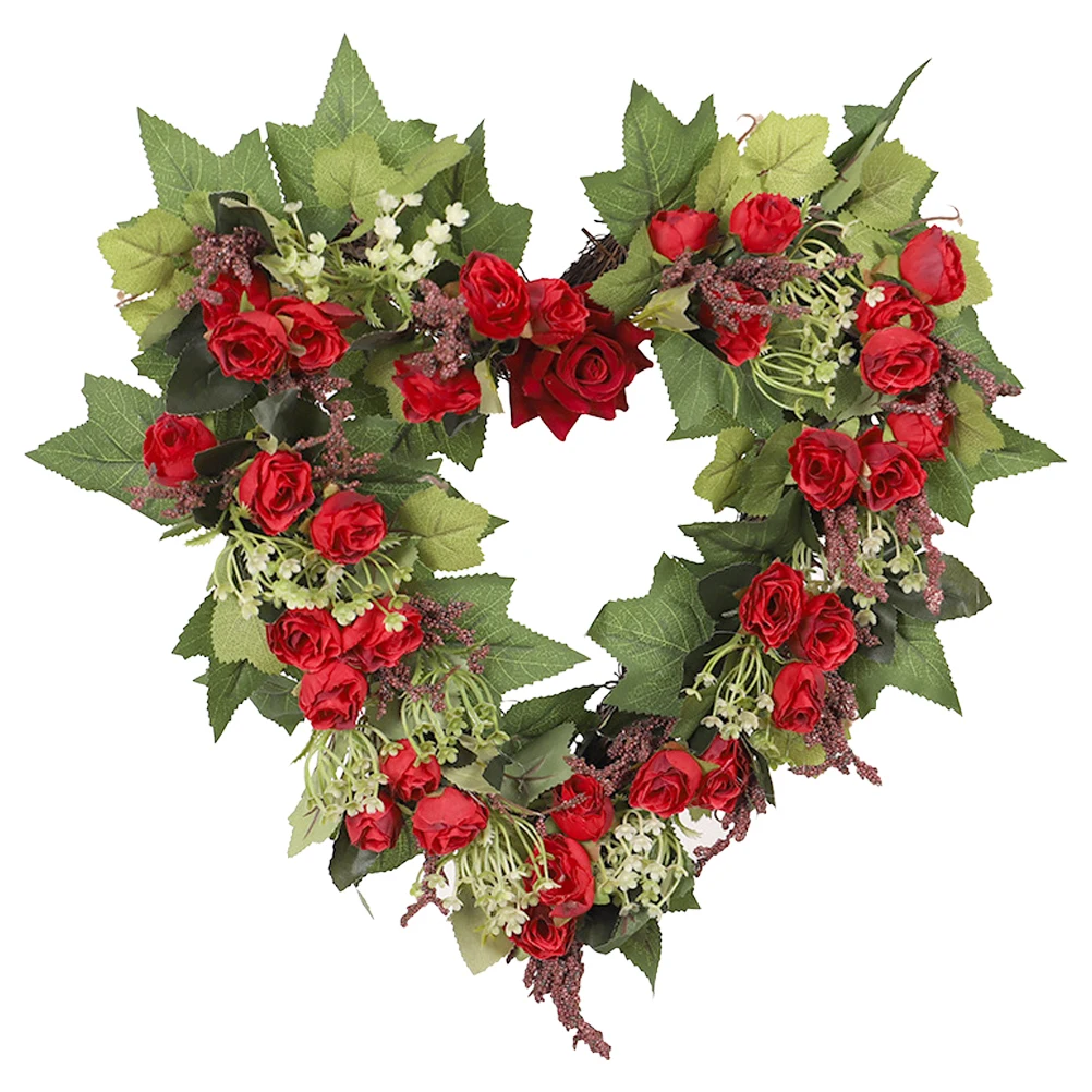 

Artificial Heart Shaped Rose Wreath Red Color Wedding Decor Valentine's Day Heart Wall Hanging Flower Ring