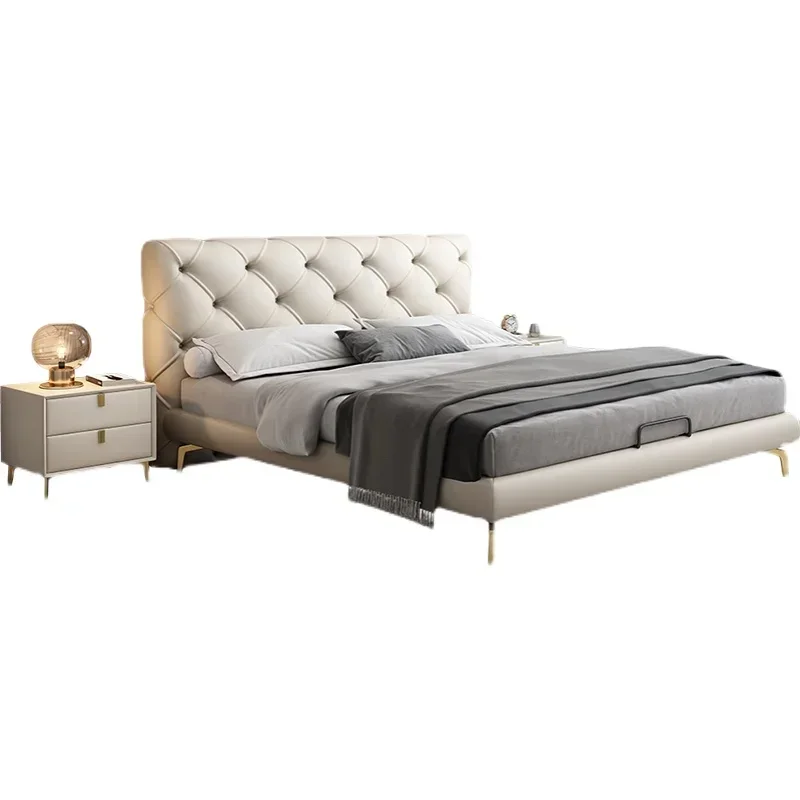 

Light Luxury Leather Bed Nordic Simple Double 1.8 M Designer Small Apartment