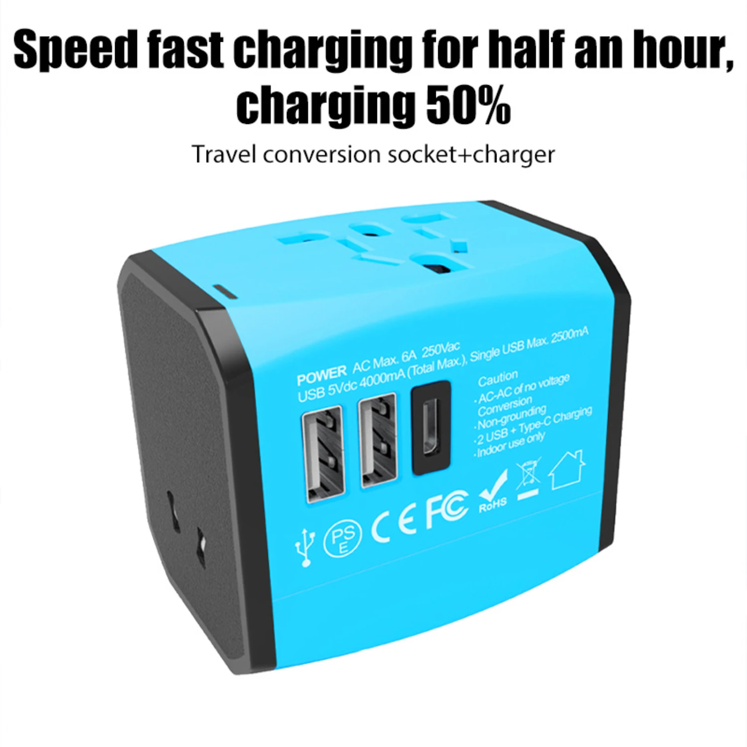 Travel Adapter All-in-one Travel Charger with 2 USB Ports and 1 Type C Wall Charger   EU UK AUS Travel Adaptor