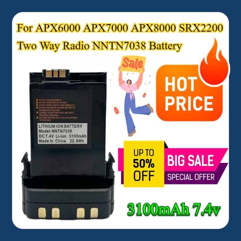 

For APX6000 APX7000 APX8000 SRX2200Two Way Radio NNTN7038 3100mAh Li-ion Battery