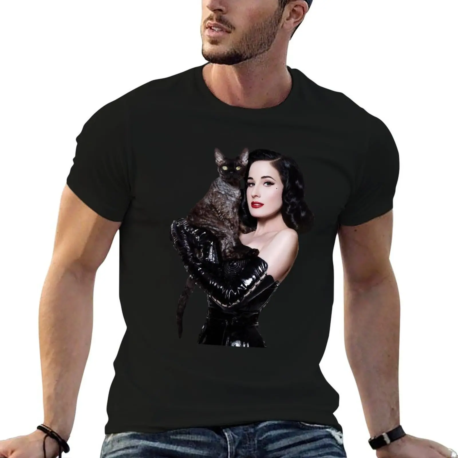Dita and Aleister the Cat von Teese Cutout T-Shirt custom t shirt animal prinfor boys men workout shirt